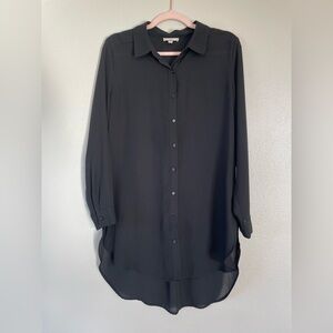 Como Vintage Black Button Down Sheer Blouse Side Slits Womens Size Small